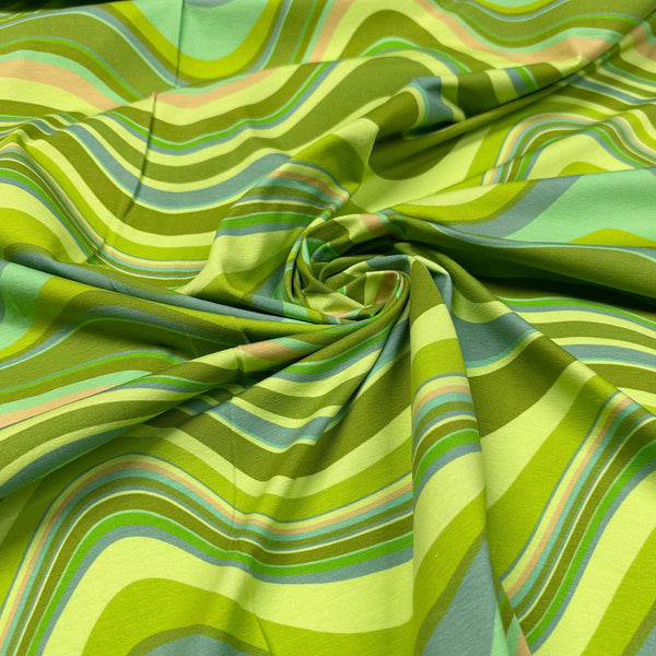Retro Flow Groovy 70s Cotton Jersey 4 Way Stretch Knit Fabric, Imported from the Netherlands 25026-10 Green
