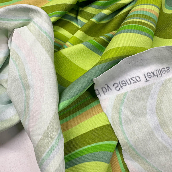 Retro Flow Groovy 70s Cotton Jersey 4 Way Stretch Knit Fabric, Imported from the Netherlands 25026-10 Green