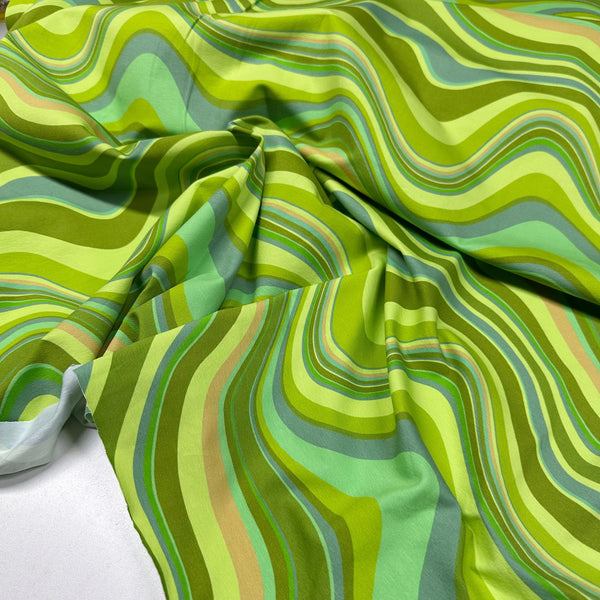 Retro Flow Groovy 70s Cotton Jersey 4 Way Stretch Knit Fabric, Imported from the Netherlands 25026-10 Green