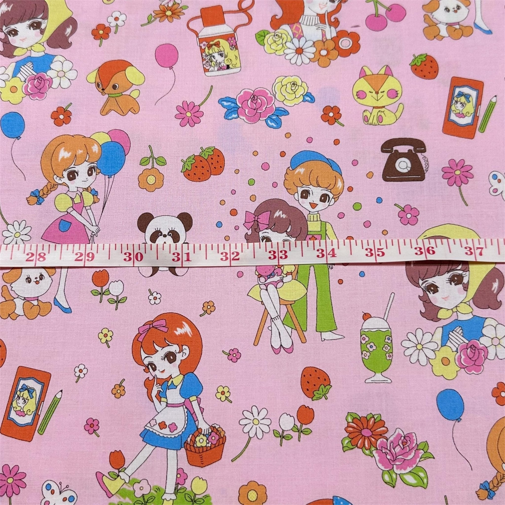 Retro Kawaii Cute Animals and Girls Cotton Fabric by Saori Oguchi, Pin ...