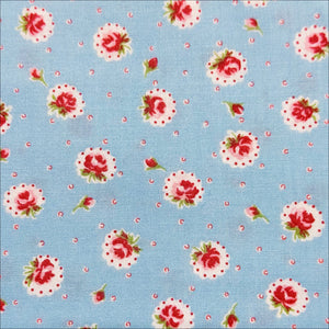 Retro Roses on Blue Cotton Fabric by Happy Message 30s, Imported from Japan