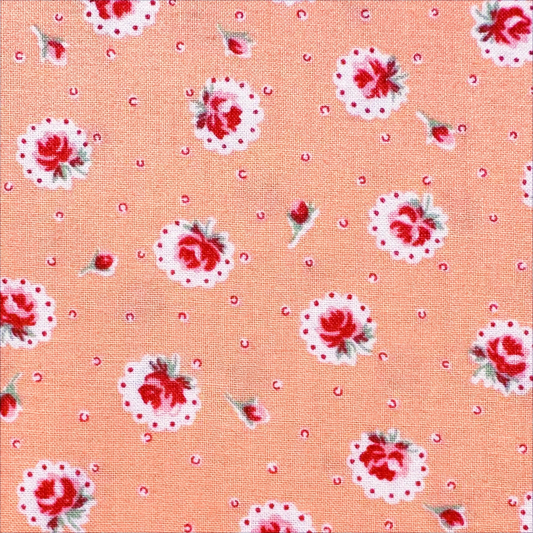 Retro Roses on Peach Cotton Fabric by Happy Message 30s, Imported from Japan