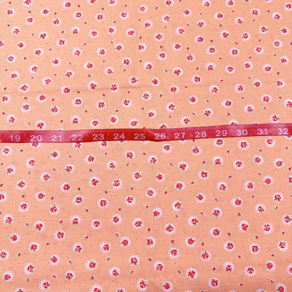 Retro Roses on Peach Cotton Fabric by Happy Message 30s, Imported from Japan