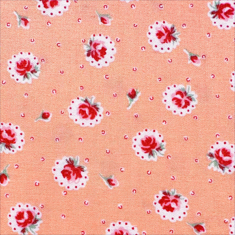 Retro Roses on Peach Cotton Fabric by Happy Message 30s, Imported from Japan