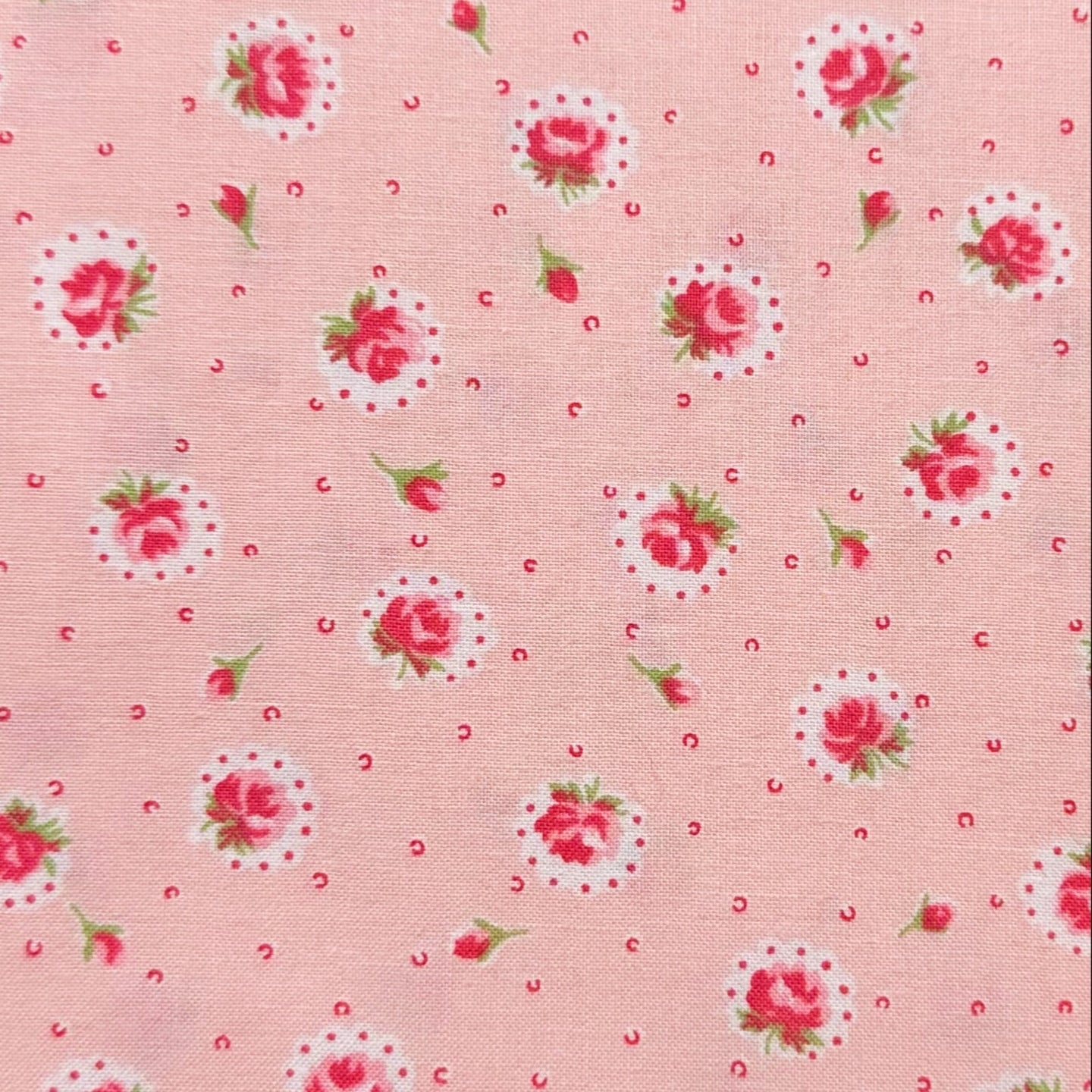 Retro Roses on Pink Cotton Fabric by Happy Message 30s, Imported from Japan
