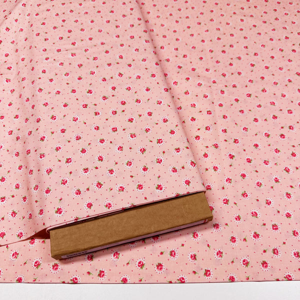 Retro Roses on Pink Cotton Fabric by Happy Message 30s, Imported from Japan
