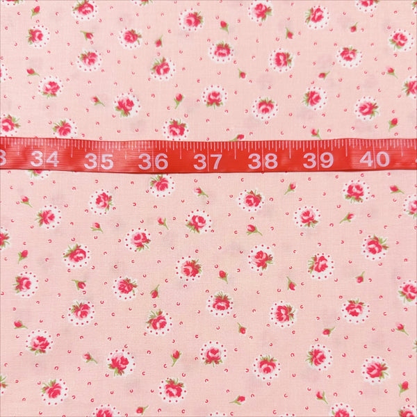 Retro Roses on Pink Cotton Fabric by Happy Message 30s, Imported from Japan