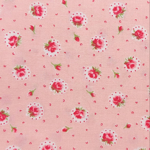 Retro Roses on Pink Cotton Fabric by Happy Message 30s, Imported from Japan