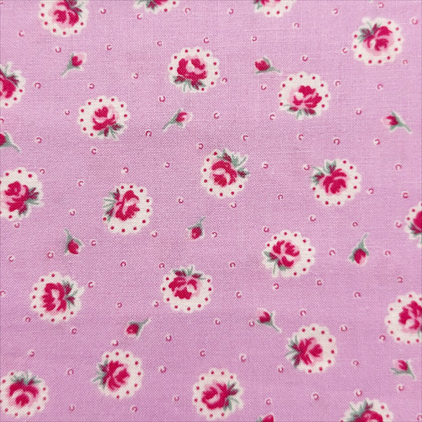 Retro Roses on Purple Cotton Fabric by Happy Message 30s, Imported from Japan