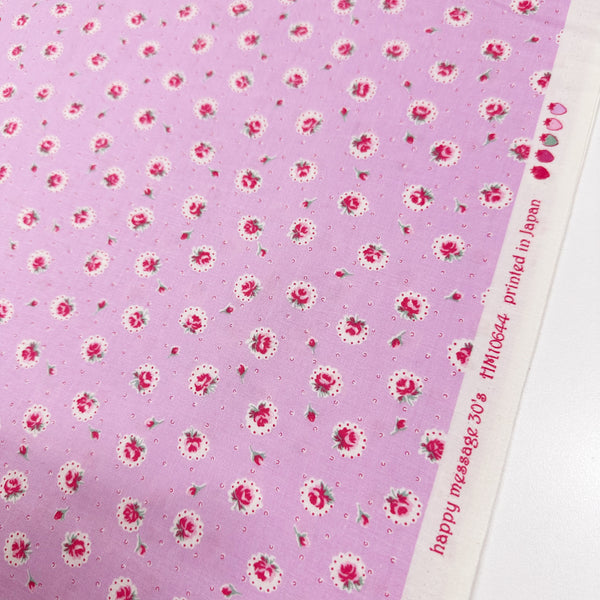 Retro Roses on Purple Cotton Fabric by Happy Message 30s, Imported from Japan 1