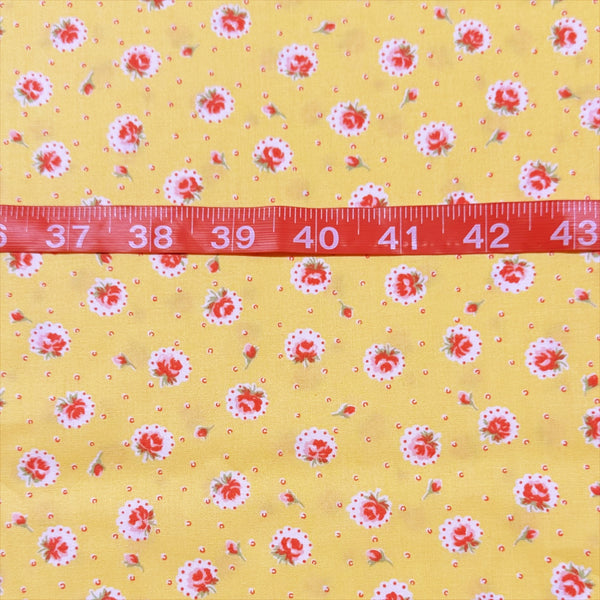 Retro Roses on Yellow Cotton Fabric by Happy Message 30s, Imported from Japan