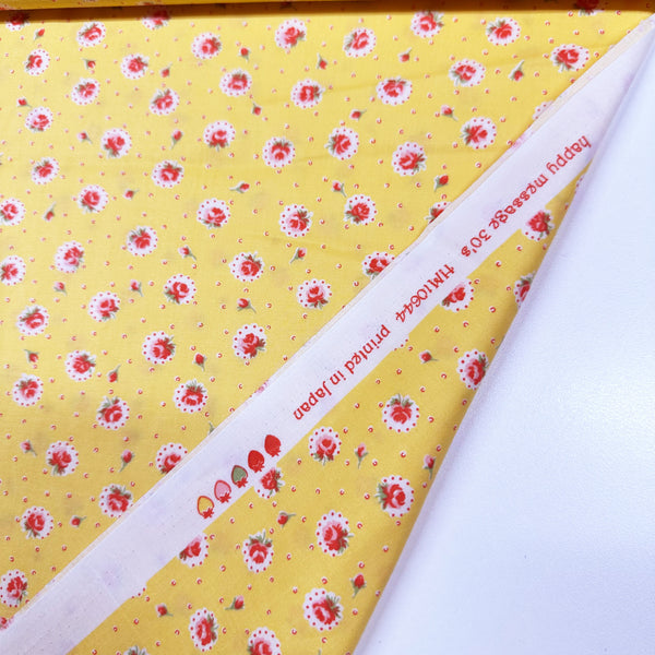 Retro Roses on Yellow Cotton Fabric by Happy Message 30s, Imported from Japan