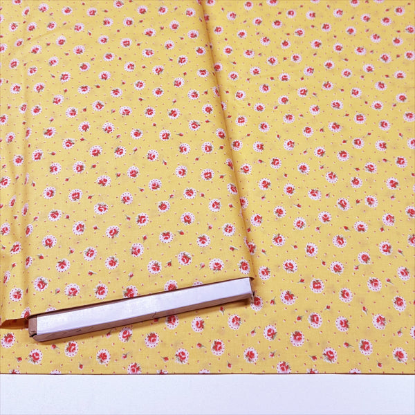 Retro Roses on Yellow Cotton Fabric by Happy Message 30s, Imported from Japan