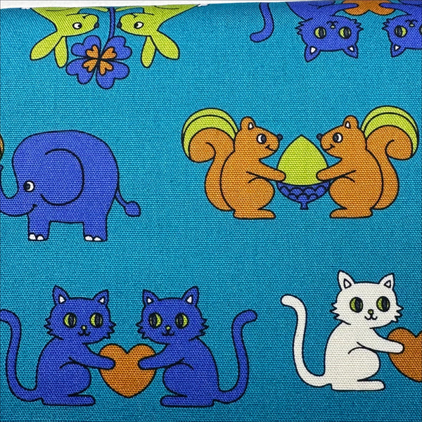 Retro School Animal Friends Cotton Oxford Fabric by Kokka, YKA-29040-2 Teal