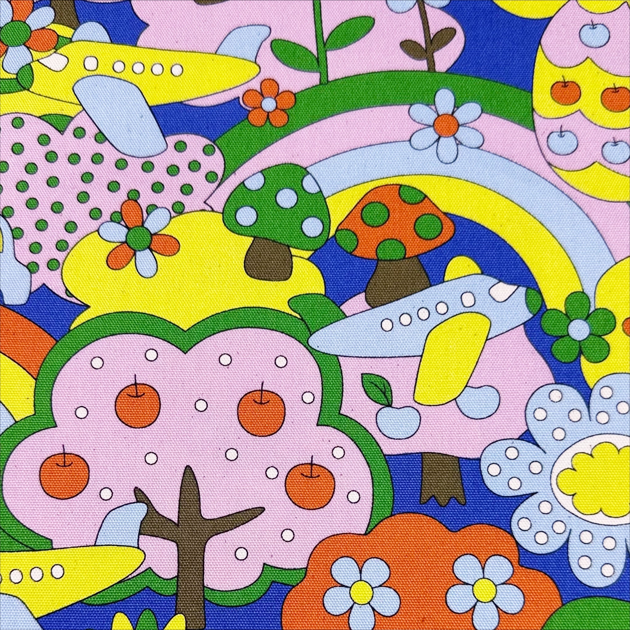 Retro School Rainbow Forest Cotton Oxford Fabric by Kokka, YKA-29040-1 Bright
