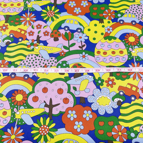 Retro School Rainbow Forest Cotton Oxford Fabric by Kokka, YKA-29040-1 Bright