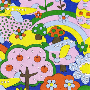 Retro School Rainbow Forest Cotton Oxford Fabric by Kokka, YKA-29040-1 Bright
