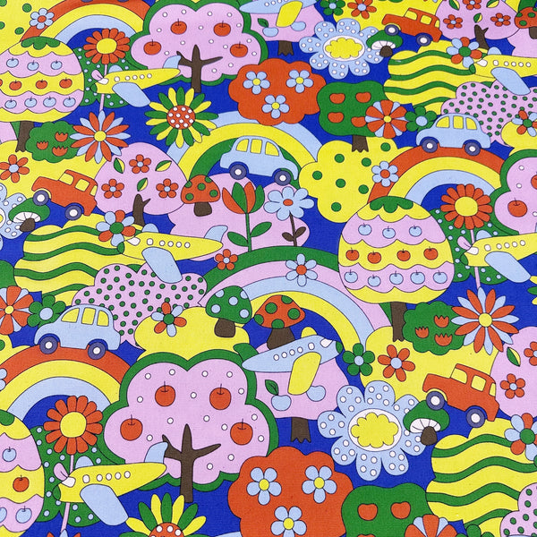 Retro School Rainbow Forest Cotton Oxford Fabric by Kokka, YKA-29040-1 Bright