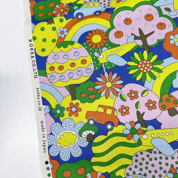 Retro School Rainbow Forest Cotton Oxford Fabric by Kokka, YKA-29040-1 Bright