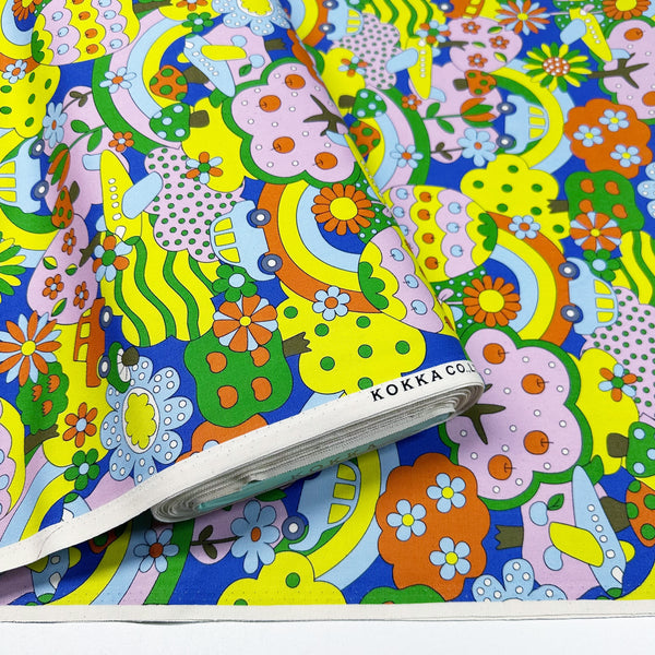 Retro School Rainbow Forest Cotton Oxford Fabric by Kokka, YKA-29040-1 Bright