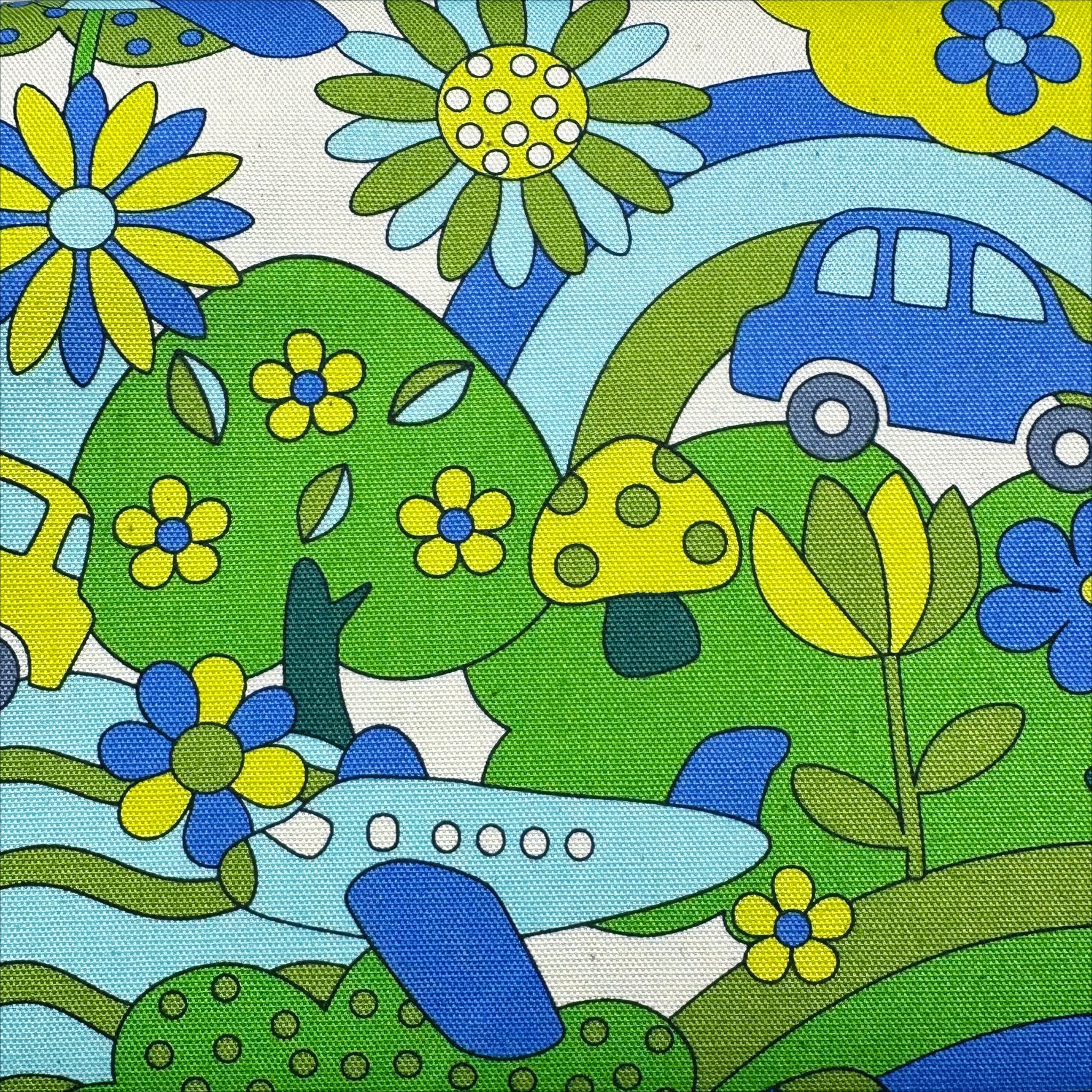 Retro School Rainbow Forest Cotton Oxford Fabric by Kokka, YKA-29040-1, Green Blue