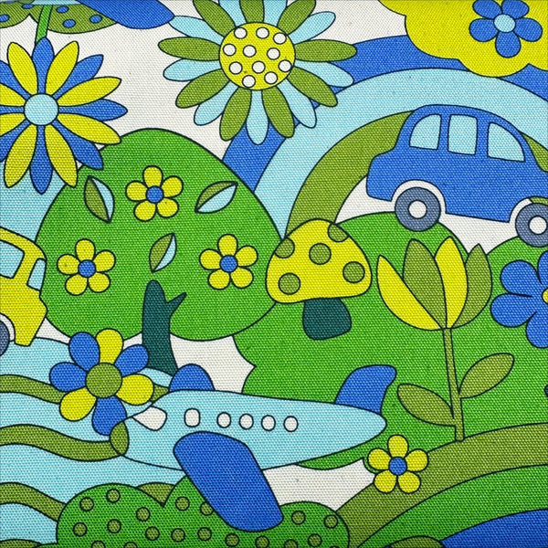 Retro School Rainbow Forest Cotton Oxford Fabric by Kokka, YKA-29040-1, Green Blue