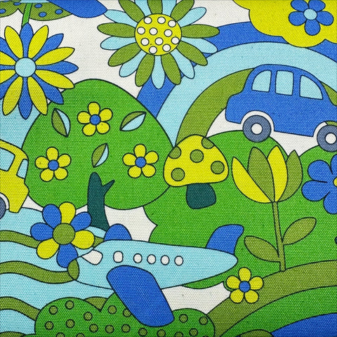 Retro School Rainbow Forest Cotton Oxford Fabric by Kokka, YKA-29040-1, Green Blue