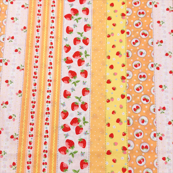Retro Strawberry Stripe on Peach Cotton Fabric by Happy Message 30s, Imported from Japan