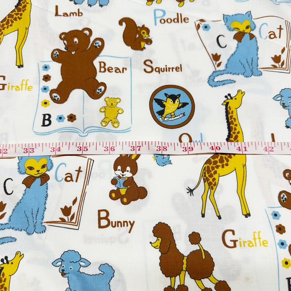 Retro Vintage Time Retro Toys Cute Animals Cotton Fabric-Imported from Japan - Teddy Bears Books Cats Lambs Nursery Print, Ivory
