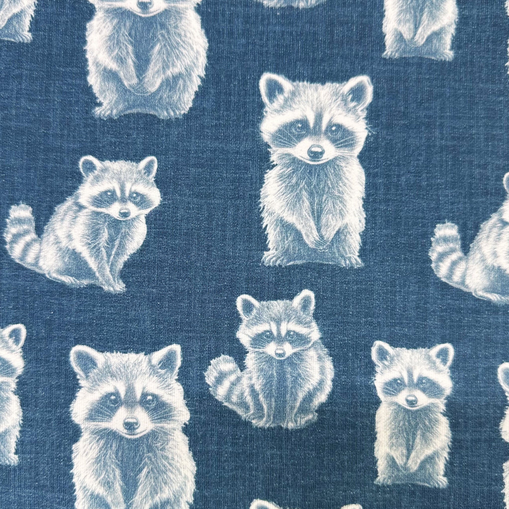 Rocky Raccoon Digital Print French Terry Knit Fabric, Imported from the Netherlands 26538-15 Teal