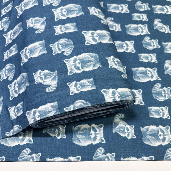 Rocky Raccoon Digital Print French Terry Knit Fabric, Imported from the Netherlands 26538-15 Teal