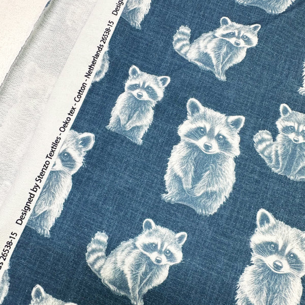 Rocky Raccoon Digital Print French Terry Knit Fabric, Imported from the Netherlands 26538-15 Teal