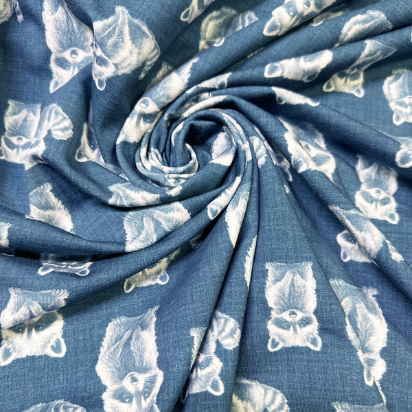 Rocky Raccoon Digital Print French Terry Knit Fabric, Imported from the Netherlands 26538-15 Teal