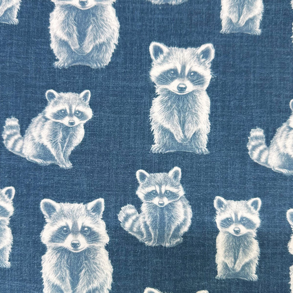 Rocky Raccoon Digital Print French Terry Knit Fabric, Imported from the Netherlands 26538-15 Teal