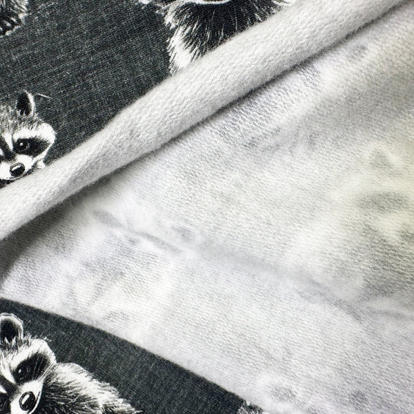 Rocky Raccoon Digital Print French Terry Knit Fabric, Imported from the Netherlands 26538-16 Charcoal