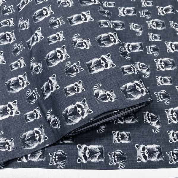 Rocky Raccoon Digital Print French Terry Knit Fabric, Imported from the Netherlands 26538-16 Charcoal