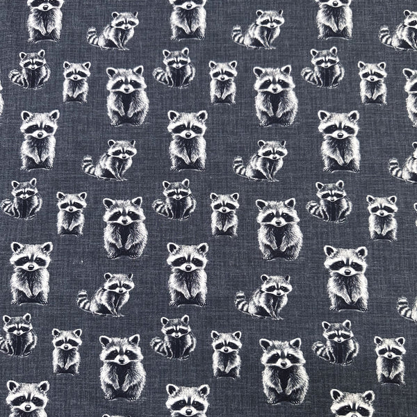 Rocky Raccoon Digital Print French Terry Knit Fabric, Imported from the Netherlands 26538-16 Charcoal