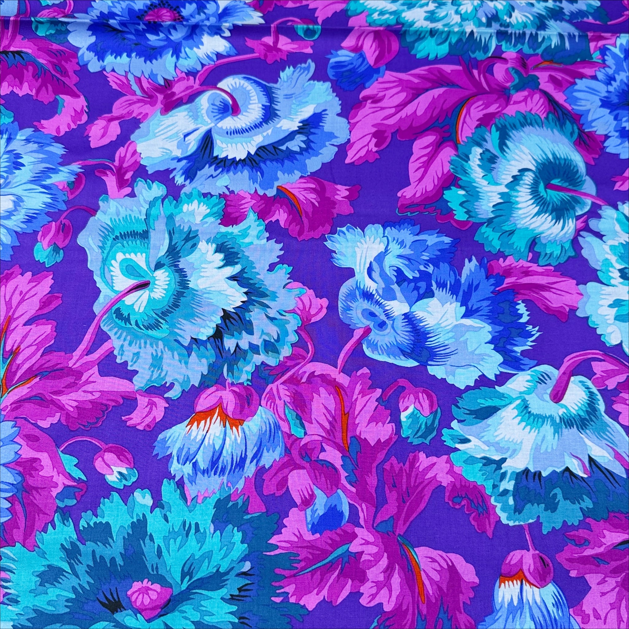 Rosemary - Blue by Philip Jacobs for Kaffe Fassett Cotton Fabric, Free Spirit Fabrics PWPJ134.BLUE