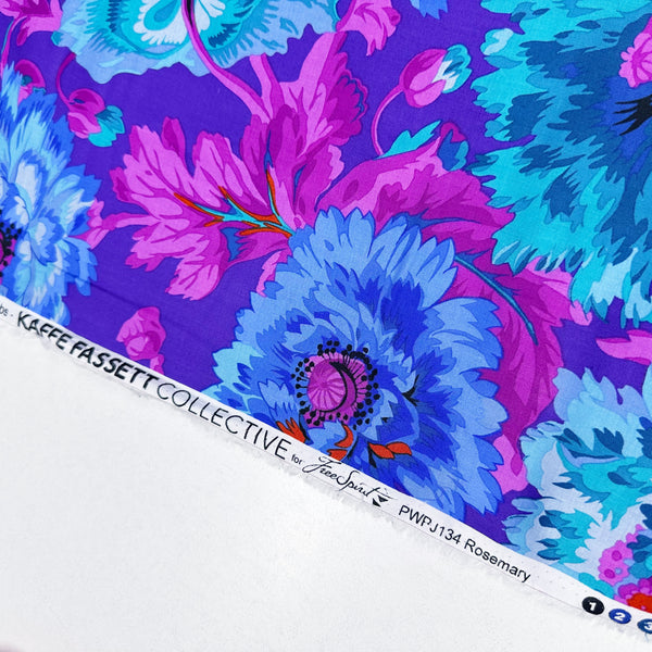 Rosemary - Blue by Philip Jacobs for Kaffe Fassett Cotton Fabric, Free Spirit Fabrics PWPJ134.BLUE