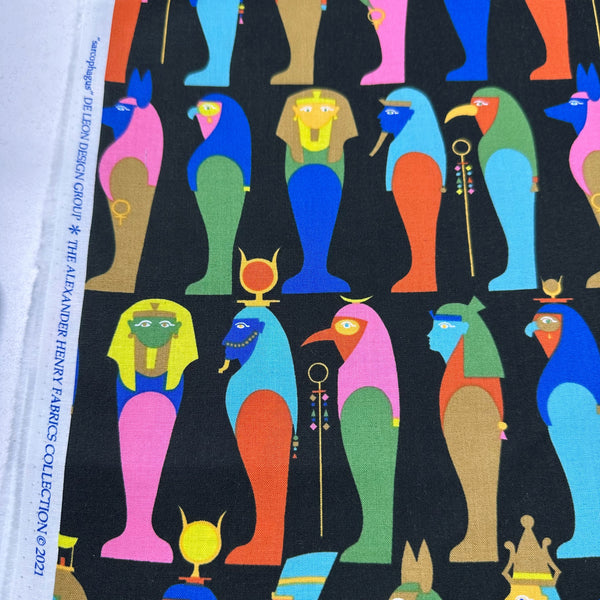 Sarcophagus by Alexander Henry Cotton Fabric, Black 8904B Wish you were Here