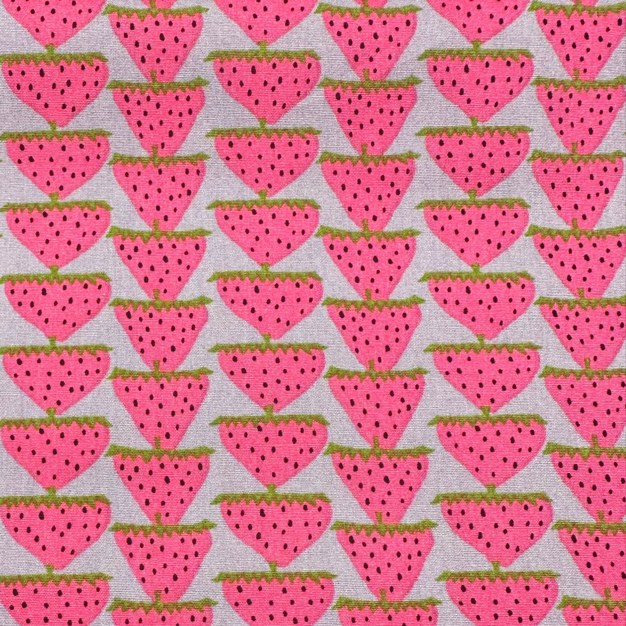 Scandi Strawberries Cotton Fabric, Kobayashi  Imported from Japan, Pink Gray