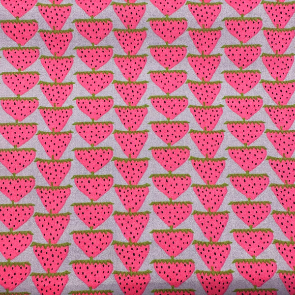 Scandi Strawberries Cotton Fabric, Kobayashi  Imported from Japan, Pink Gray