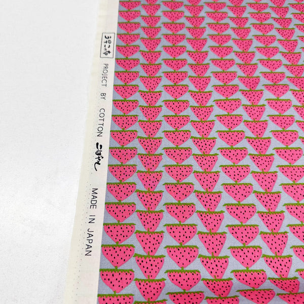 Scandi Strawberries Cotton Fabric, Kobayashi  Imported from Japan, Pink Gray