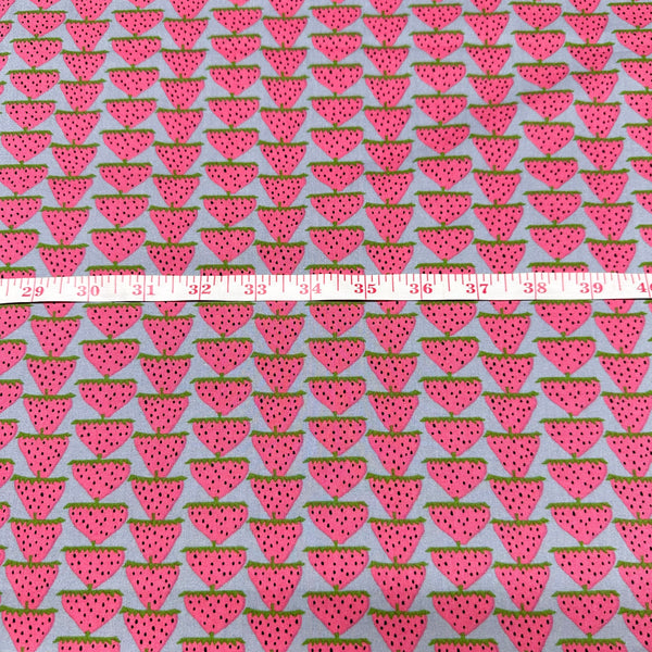 Scandi Strawberries Cotton Fabric, Kobayashi  Imported from Japan, Pink Gray