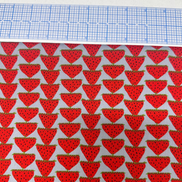 Scandi Strawberries Cotton Fabric, Kobayashi  Imported from Japan, Red, Grey