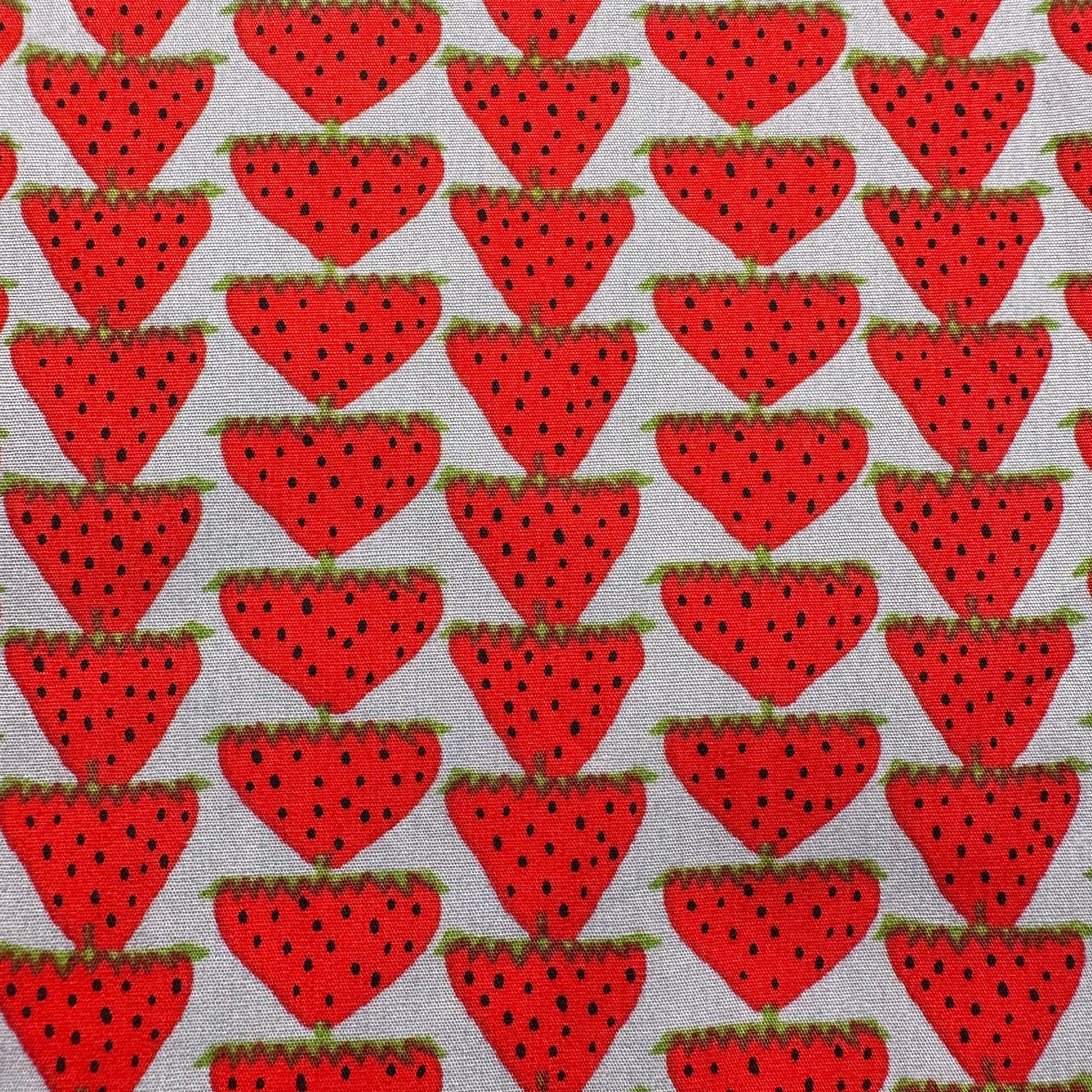 Scandi Strawberries Cotton Fabric, Kobayashi  Imported from Japan, Red, Grey