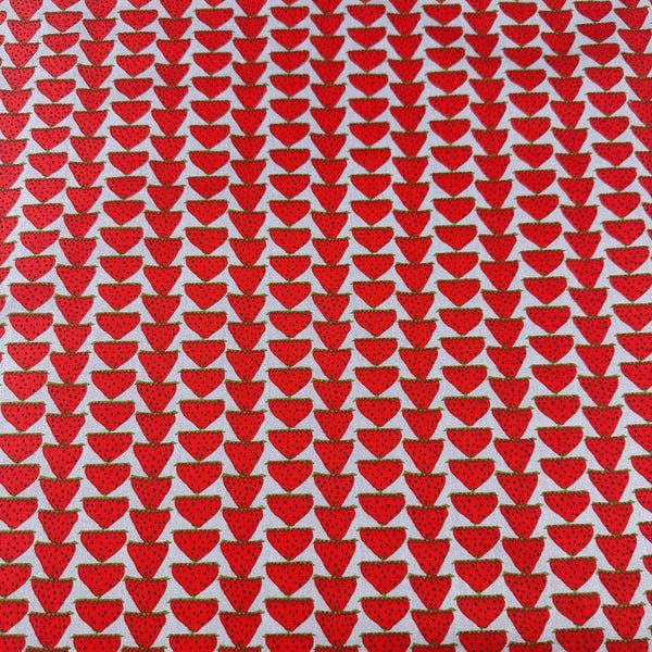 Scandi Strawberries Cotton Fabric, Kobayashi  Imported from Japan, Red, Grey