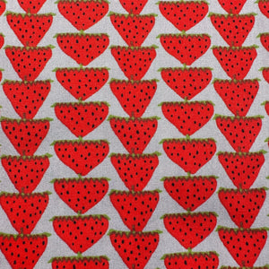 Scandi Strawberries Cotton Fabric, Kobayashi  Imported from Japan, Red, Grey