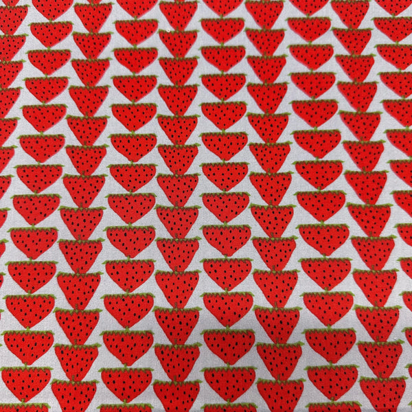 Scandi Strawberries Cotton Fabric, Kobayashi  Imported from Japan, Red, Grey