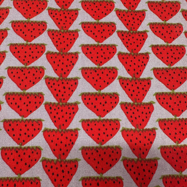 Scandi Strawberries Cotton Fabric, Kobayashi  Imported from Japan, Red, Grey